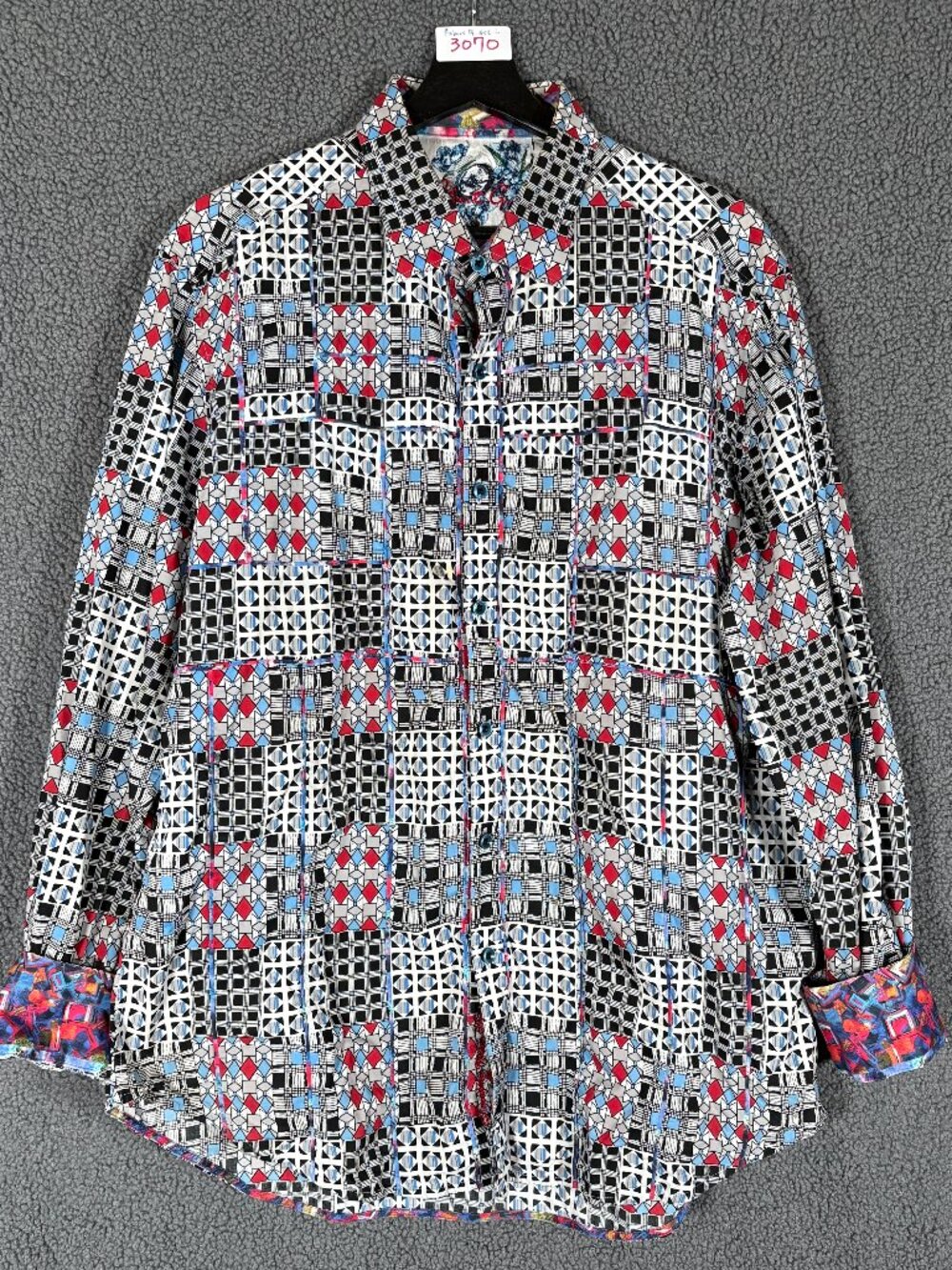 Robert Graham Geometric Patchwork Button Up Long Sleeve Shirt - Men's Size L